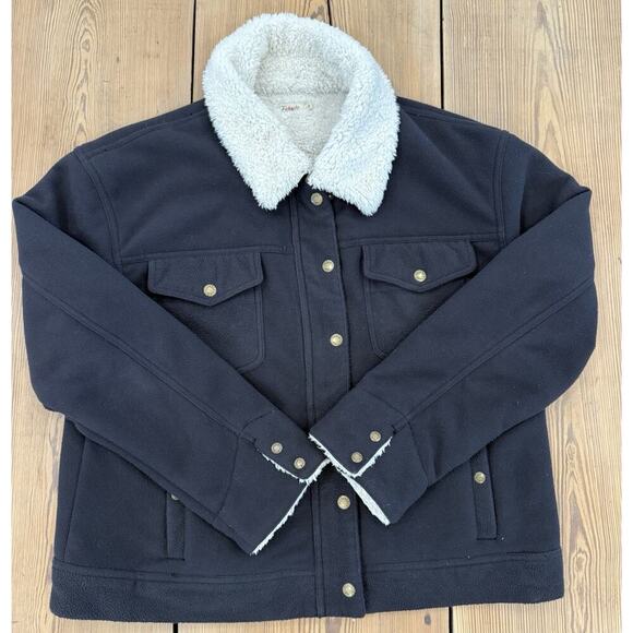 Faherty Women’s‎ Sherpa Lined Trucker Jacket Fleece Navy Large - Picture 1 of 6
